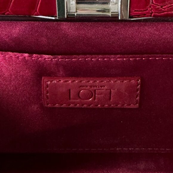 LOFT Patent Clutch / Purse - Red Embossed Animal Print - Picture 3 of 8